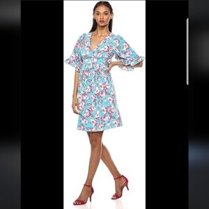 Betsey Johnson Women's floral printes Boho ruffled Bell Sleeve Dress Size 6 nwt